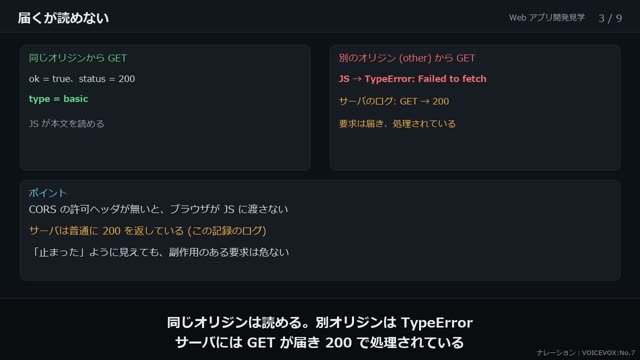 同一オリジンと CORS の動画のワンシーン